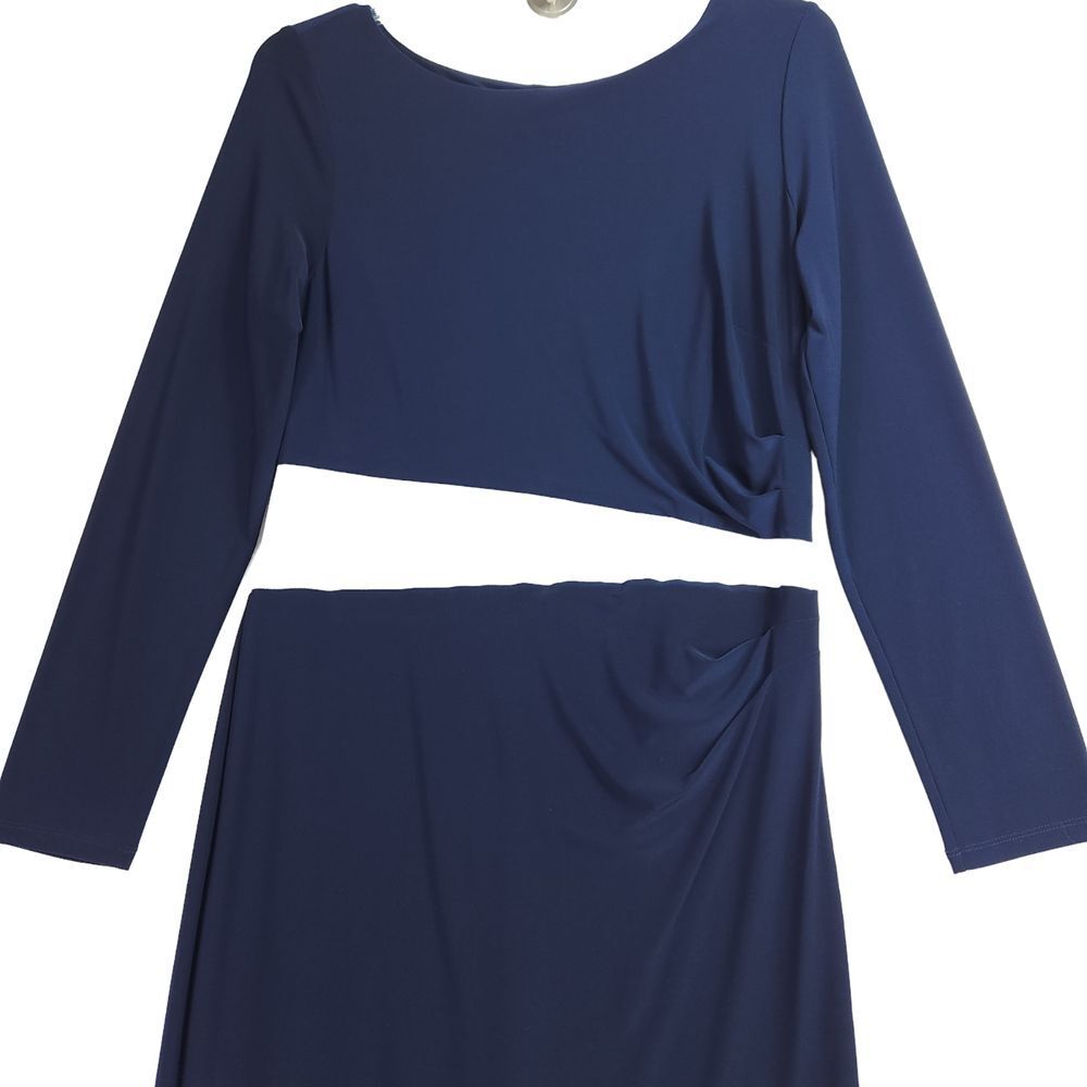 Lauren Ralph Lauren Maxi Dress 16 Blue White Ruched Long Sleeve Evening Formal - Picture 2 of 12